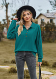 SOLID COLOR LAPEL BUTTON LOOSE LONG SLEEVE TOP