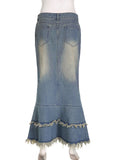 Irregular Fishtail Low Waist Denim Skirt