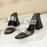 THICK HIGH-HEELED RHINESTONE TRANSPARENT SANDALS