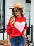 Love Heart Round Neck Pullover Sweater