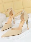 METAL HEEL POINTED SUEDE SANDALS