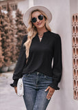 Solid Color Hole V-neck Long Sleeve Shirt