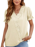 Chiffon Wool Ball Lace V-neck Short Sleeve Shirt