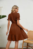 PLEATED SOLID COLOR SHORT SLEEVE SLIM DRESS