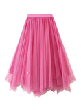 High Waist Slim Irregular Pleated Beaded Gauze Skirt