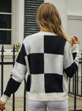 Cardigan Plaid Stitching Sweater Coat