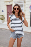 V-NECK STRIPED SHORT SLEEVE LOOSE T-SHIRT