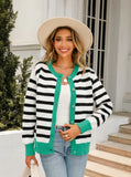 Striped Cardigan Color Matching Button Sweater Coat