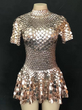 High Neck Sequin Silver Party Dress