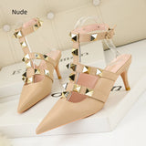 SHALLOW-MOUTH POINTED METAL RIVET HOLLOW SHOES