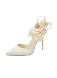 PEARL POINTED SATIN BOW SANDALS