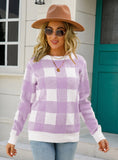 Long Sleeve Round Neck Plaid Sweater