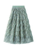 High Waist Slim Mid-length Pleated Yarn Skirt