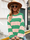 Stitching Striped Round Neck Loose Sweater