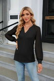 WAFFLE LACE STITCHING LONG SLEEVE V-NECK T-SHIRT