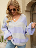 Loose V-neck Splicing Pullover Sweater