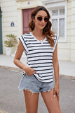 V-NECK STRIPED SHORT SLEEVE LOOSE T-SHIRT