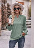 Solid Color Hole V-neck Long Sleeve Shirt