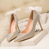 THIN-HEELED SHALLOW-MOUTH POINTED RHINESTONE HIGH HEELS