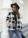 BUTTON PADDED WARM LAPEL PLAID PLUSH COAT