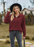 SOLID COLOR LAPEL BUTTON LOOSE LONG SLEEVE TOP