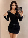 Long Sleeves Keyhole Black Bodycon Dress