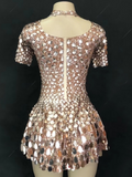 High Neck Sequin Silver Party Dress