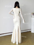 Bell Sleeves Lace White Maxi Dress