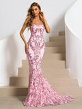 Pink Strapless Mermaid Sequin Party Dress