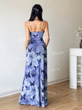 Spaghetti Straps Butterfly Print Maxi Dress