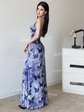 Spaghetti Straps Butterfly Print Maxi Dress