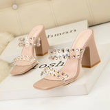 THICK HIGH-HEELED RHINESTONE TRANSPARENT SANDALS