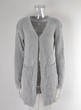 Rib Cardigan Pocket Solid Color Knitted Sweater Coat