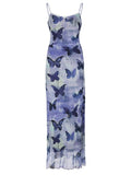 Spaghetti Straps Butterfly Print Maxi Dress