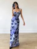 Spaghetti Straps Butterfly Print Maxi Dress