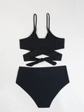 Black Padded Bikini Top With Thong Bottoms