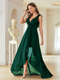 Green V Neck High Low Chiffon Prom Dress