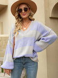 Loose V-neck Splicing Pullover Sweater