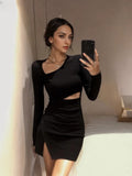 Asymmetrical Bodycon Black Cut-Out Dress