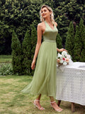 Halter Green Tulle Sequin Backless Prom Dress