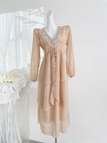 Sheer Long Sleeves Sparkling Embellishments Layered Dress