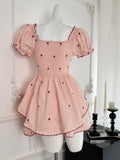 Ruffles Red Heart Buttons Pink Dress