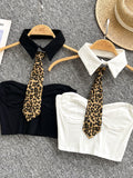 Leopard Print Ties Strapless Corset Tops