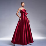 Statement Bow Off-Shoulder Satin Prom Dress