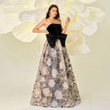 Luxurious Black Bow Floral Embroidered Prom Dress