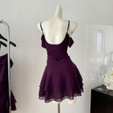 Chiffon Asymmetrical Ruffle Purple Dress