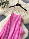 Dramatic Ruffled Layers Hot Pink Halter Maxi Dress