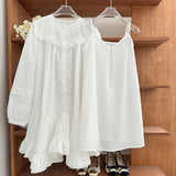 Ruffled Hem Lace White Long Sleeve Dress