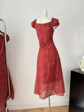 Chiffon Summer Ruffled Shoulders Red Maxi Dress