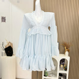 Lace Trim Ruffled Empire Waist Light Blue Dress